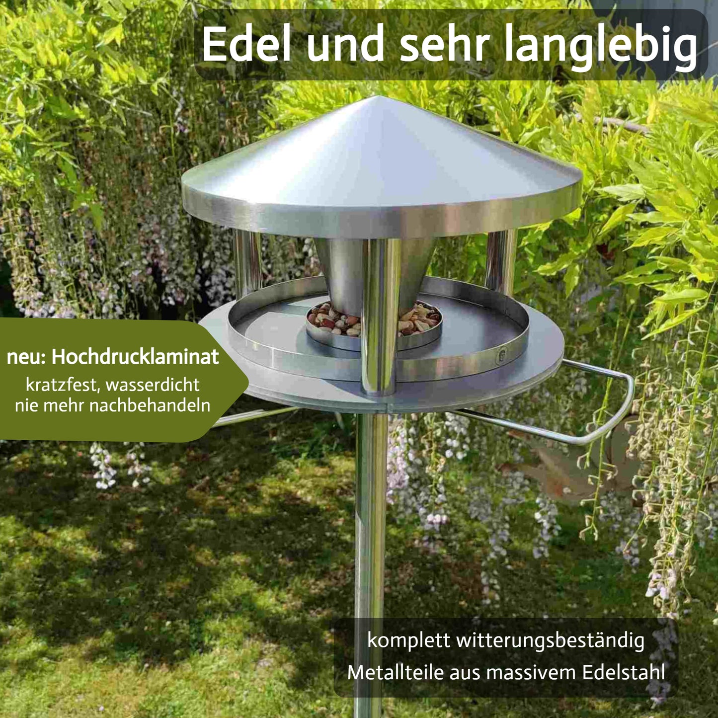 NEU! Vogelhaus "Lech" grau (HPL - Edelstahl) (stehend)